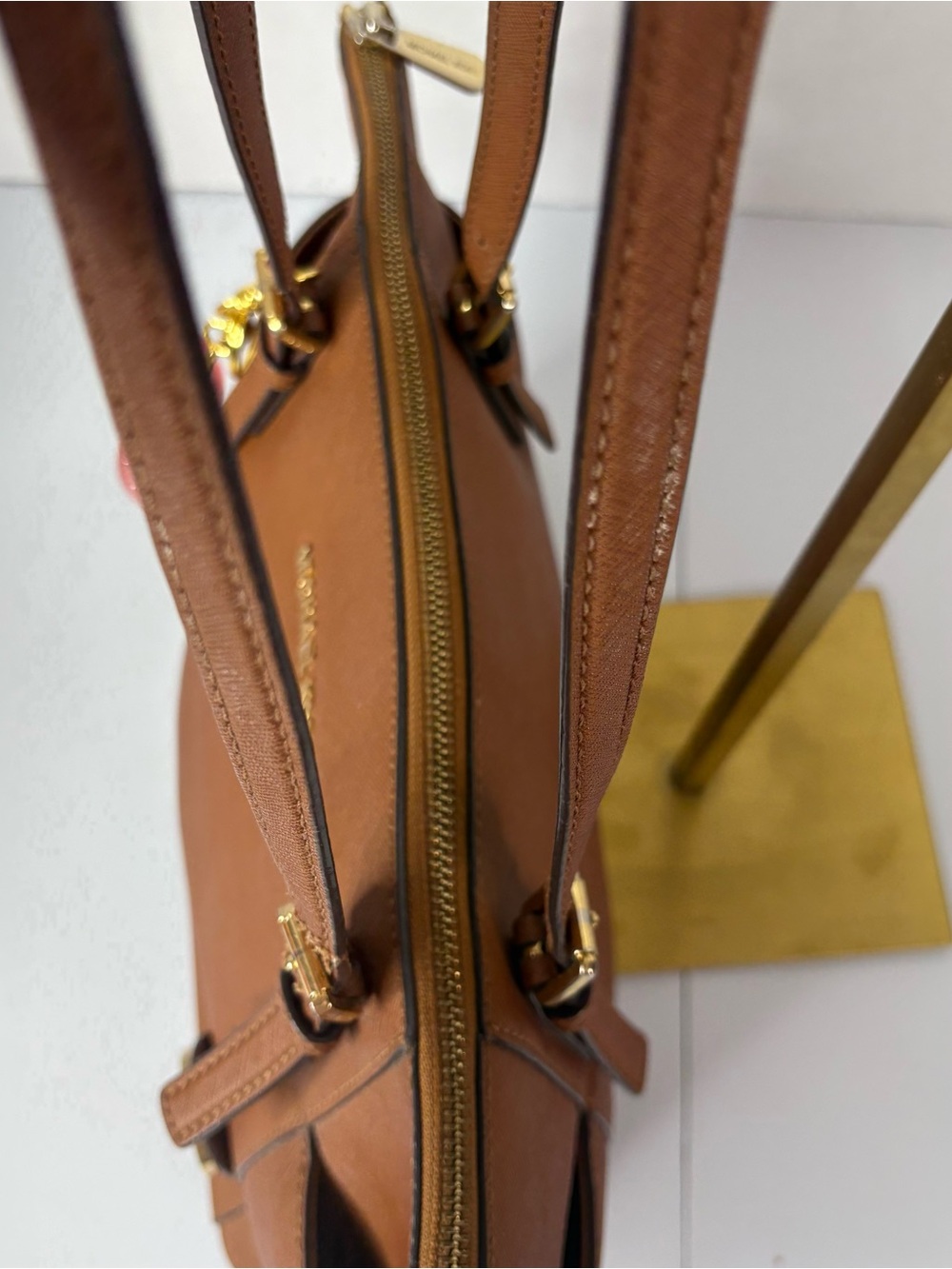 Michael Kors Jet Set Travel Saffiano Leather Tote Bag Acorn Brown Gold Hardware - Picture 9 of 16